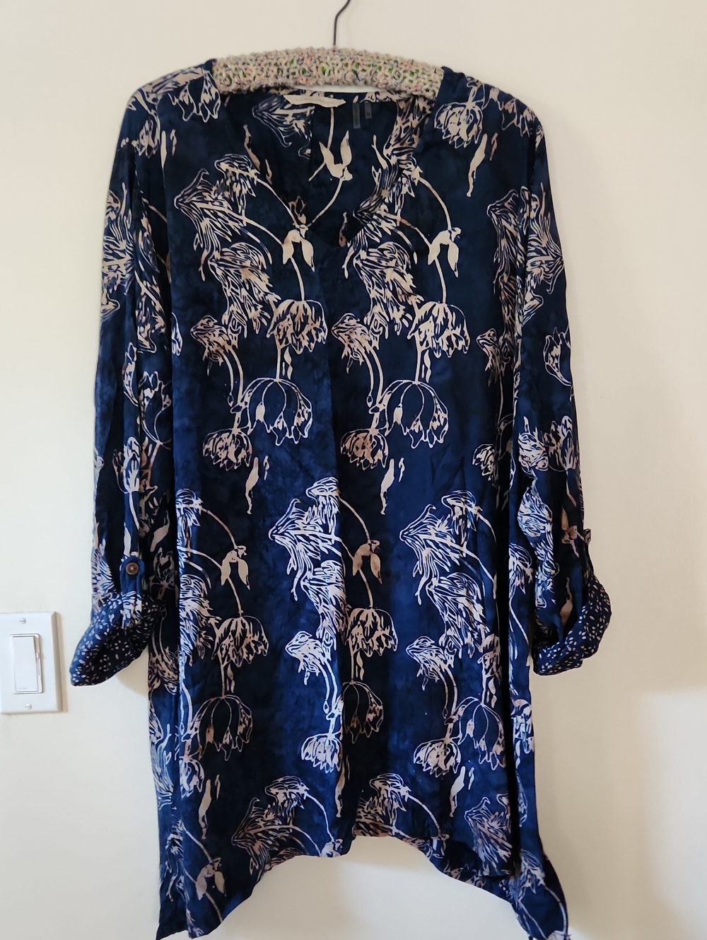 Soft Surroundings Navy Tunic  with Floral Print